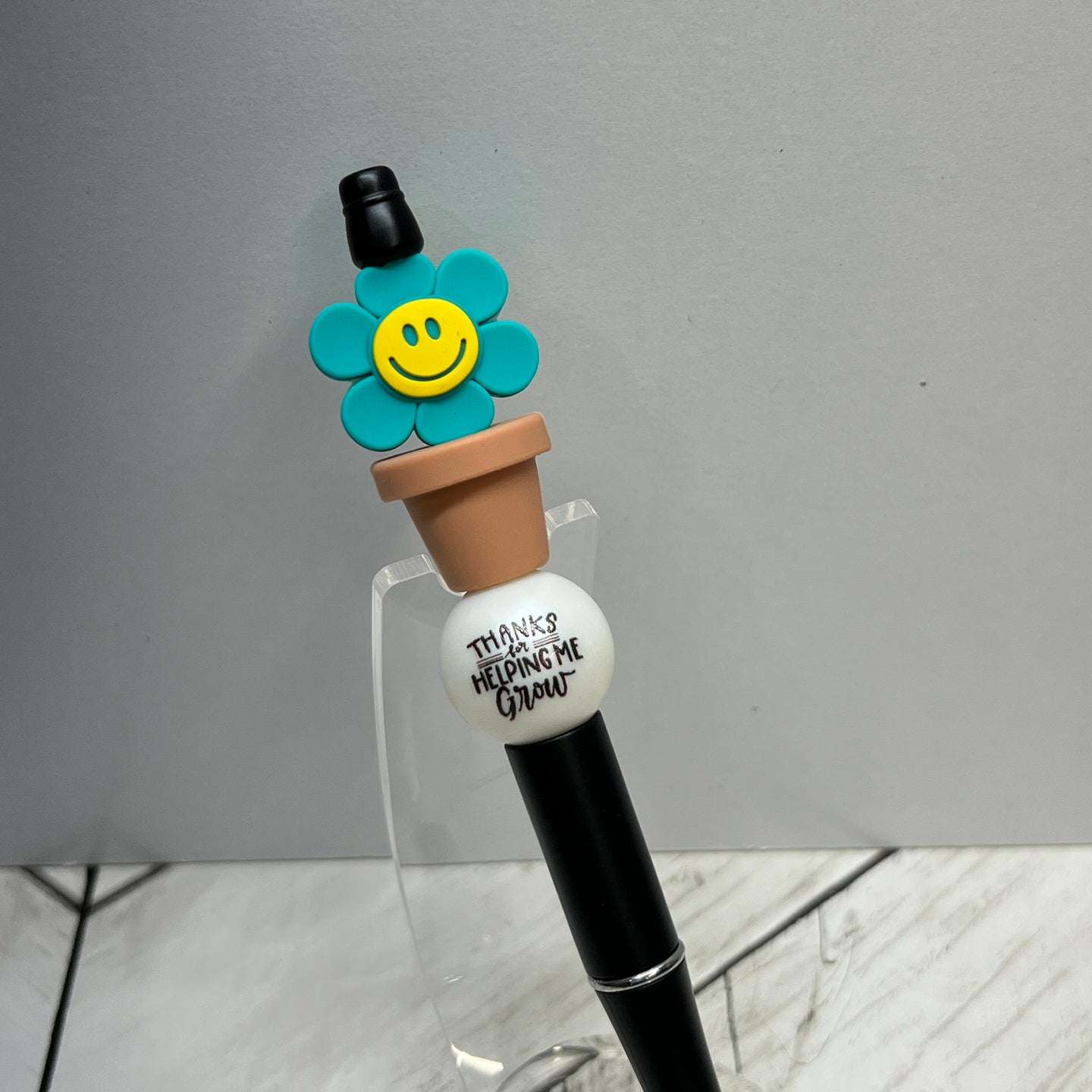 Teal Happy Daisy Thanks Plastic Pen